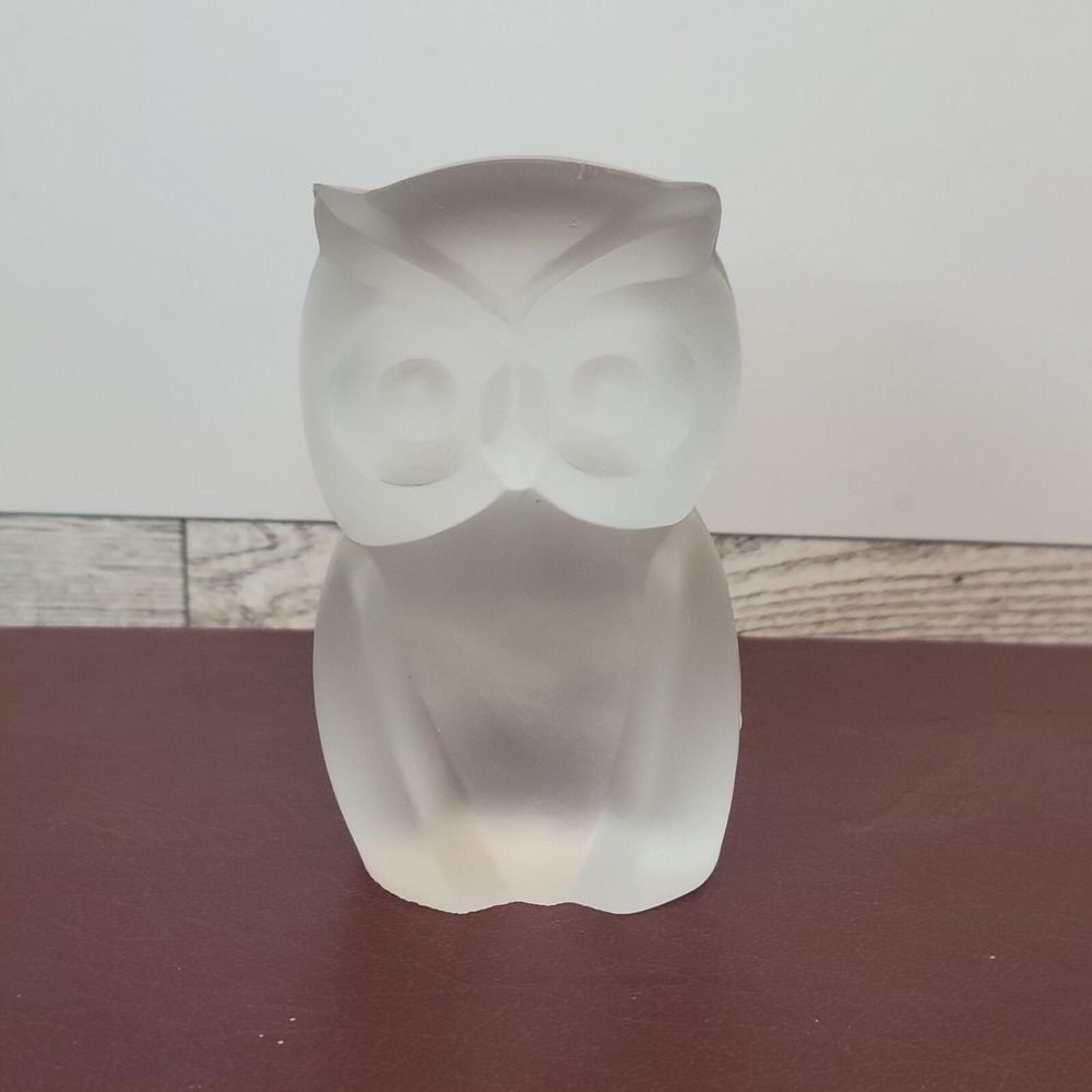 MCM Frosted Clear 24 Crystal Owl Figurine Paperweight The European Collection